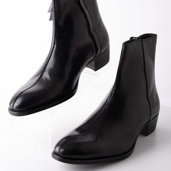 Zara Mens Black Embossed Leather Boots Sz 10 Eu 43